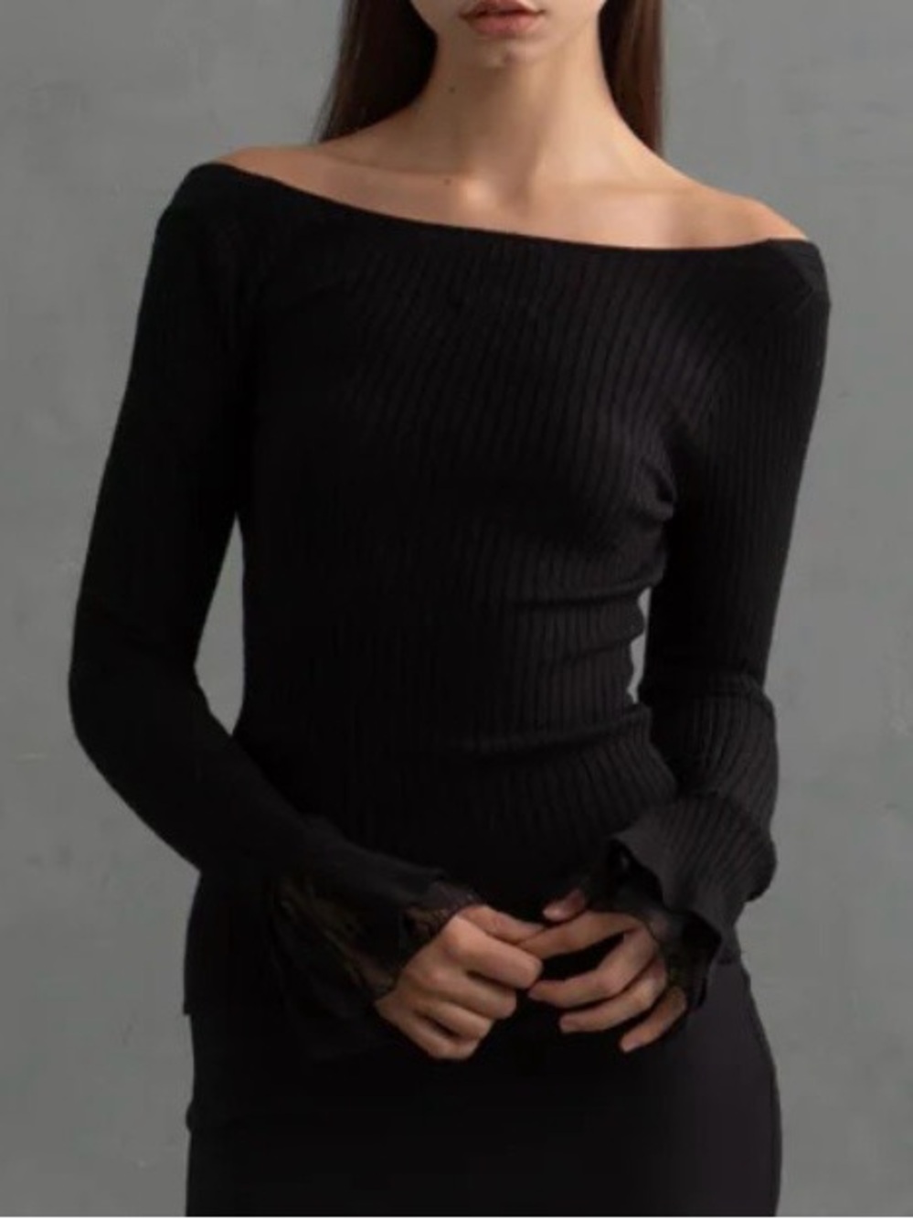 UNIF Black Off-Shoulder Ribbed Long Sleeve Top Size XS/S